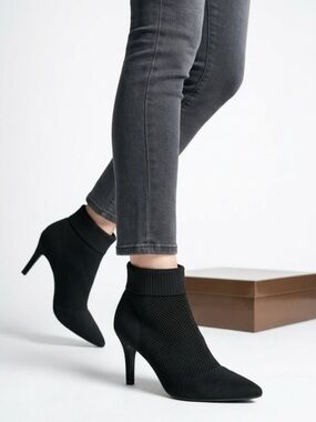 MIA Black Pointed Knit Ankle Booties
